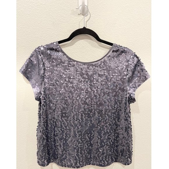 EXPRESS Grey Sequin Short Sleeve Blouse - Picture 1 of 3